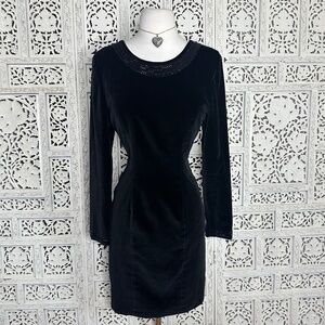 Laura‎ Ashley Black Velvet Beaded Neckline Whimsygoth Cocktail Party Dress Sz M